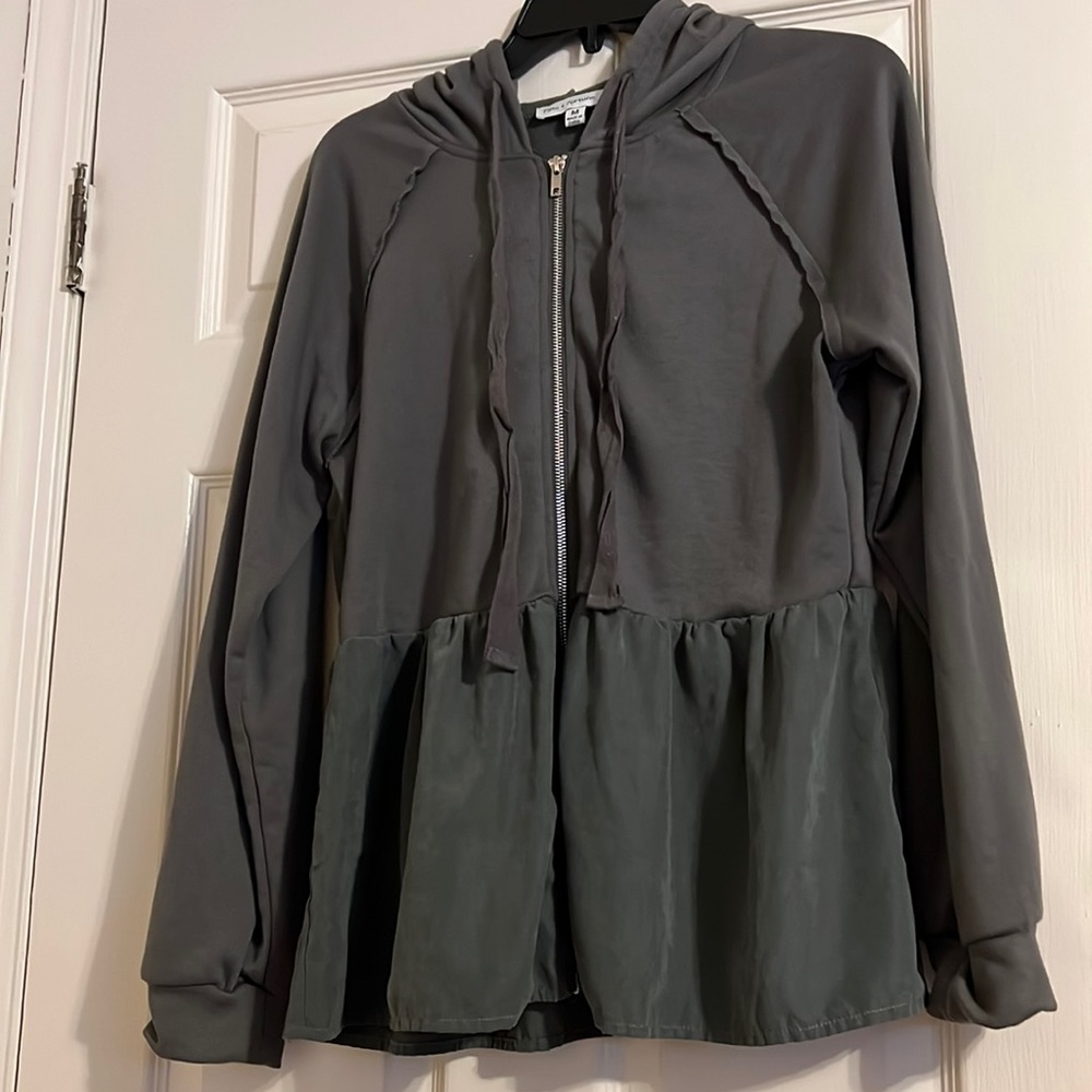 Grey Peplum zip up sweater